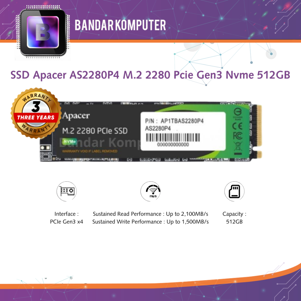 SSD Apacer AS2280P4 M.2 2280 Pcie Gen3 Nvme 512GB
