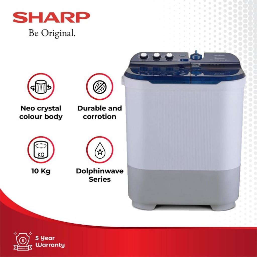 MESIN CUCI SHARP 10KG TWIN TUB EST-1090/SHARP MESIN CUCI 1O KG 2 TABUNG BERGARANSI RESMI