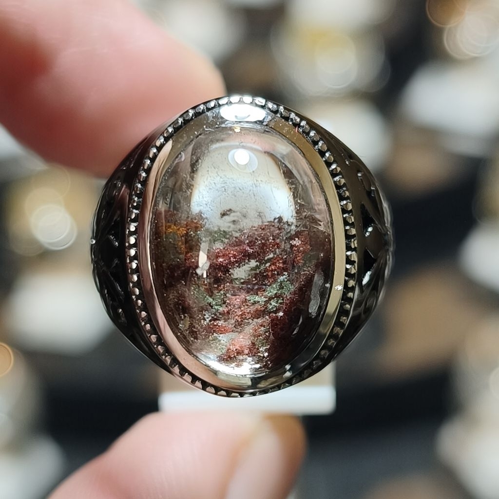 BATU KECUBUNG KARANG MERAH HIJAU ring size 8