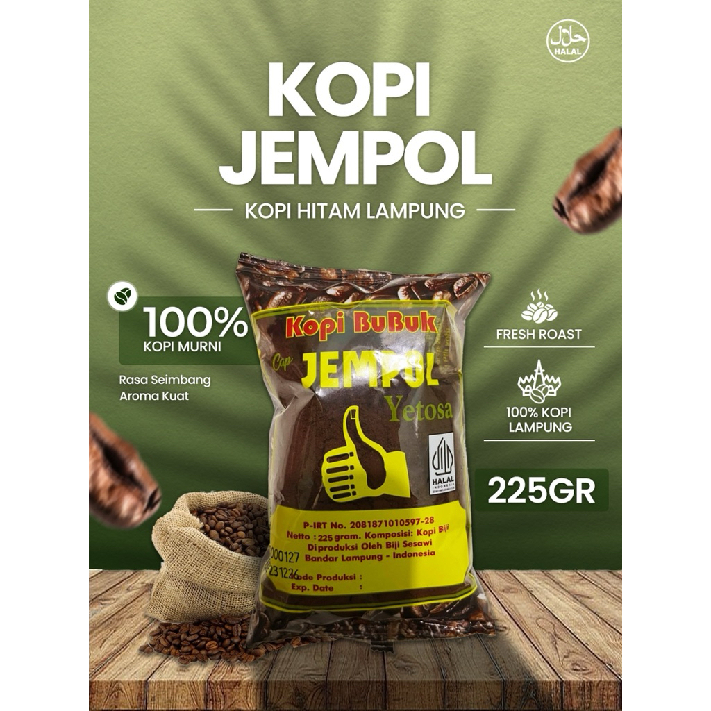 Kopi Bubuk Murni 100% Kopi Robusta | Kopi Cap Jempol Lampung 225gr | Kopi Lampung Asli