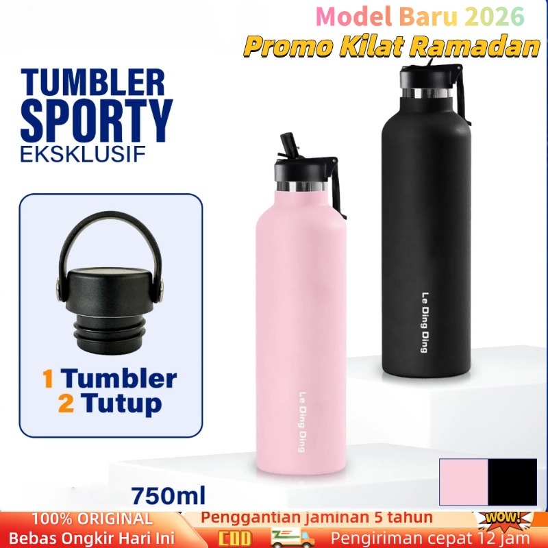 1Tumbler2 Penutup-Botol Minum 1 Liter Tumbler Stainless Vacuum Termos Tahan Panas Dingin 24 Jam