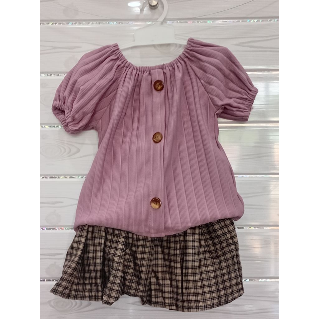 oneset rok kotak-kotak anak cewek yang cocok buat bepergian size 2-4 tahun