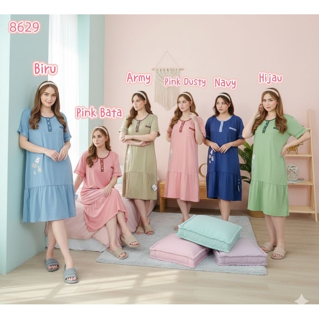 Daster AMRO 8629 Dress XXL JUMBO DTX Label Putih Kancing Aktif