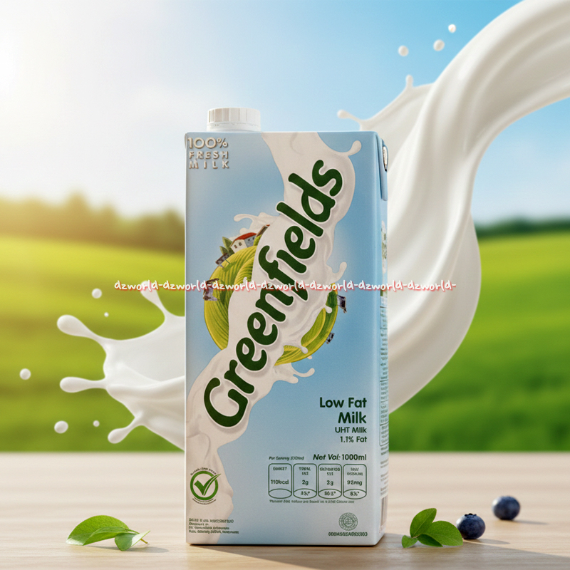 Greenfields 1L Low Fat Milk Susu Cair Putih Rendah Lemak Green Fields 1000ml Kemasan Biru Muda Susu 