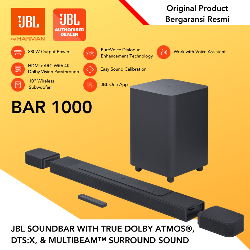 SOUNDBAR JBL Bar 1000 7.1.4-channel Soundbar with Detachable Surround Speakers Dolby Atmos