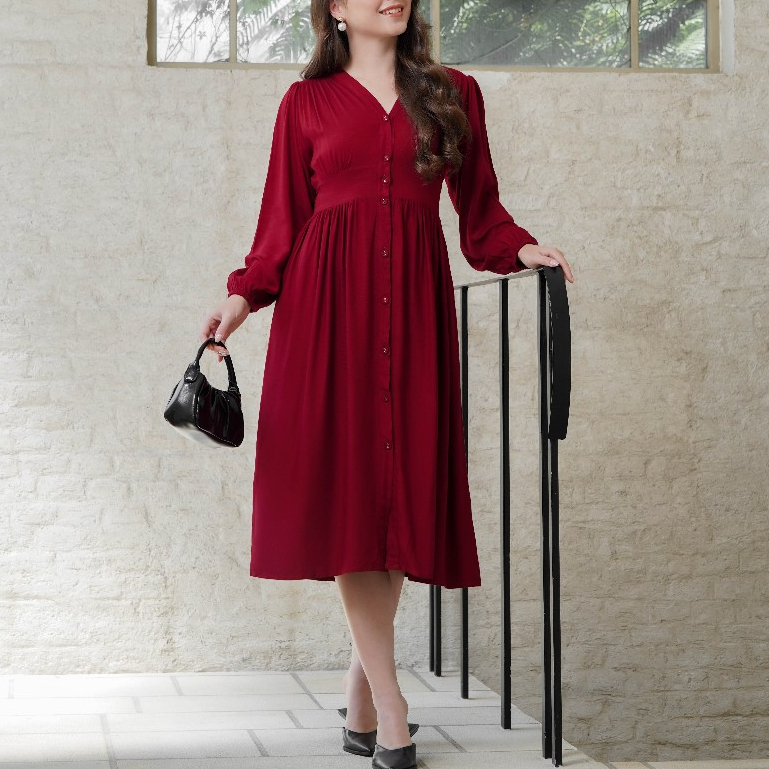 Momelca Jollie Rayon Twill Dress Midi Wanita Adem Nyaman Harian