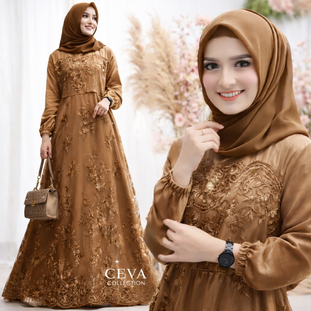 Gamis brokat tile busui jumbo maxi jelita gown velvet kombi brokat tile mutiara