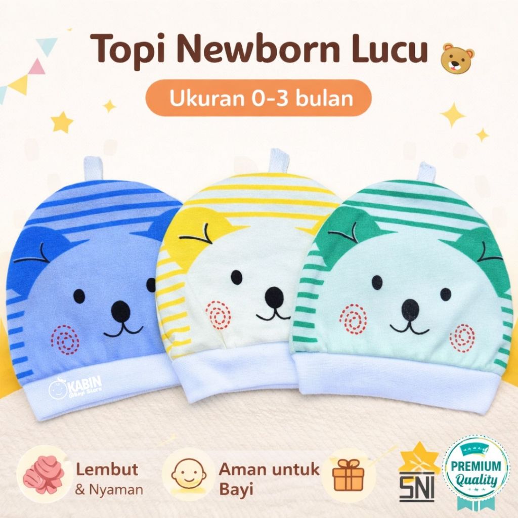 1 Pcs Topi Bayi Sablon Muka Panda Hangat Lembut