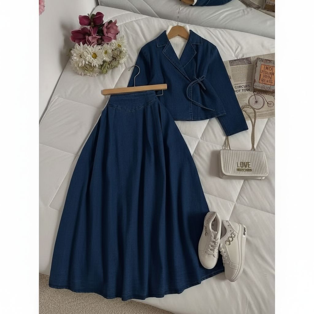 Fashion MUSLIM, baju wanita, baju stelan wanita, setelan, Setelan Jeans,one set. Bella One Set Jeans