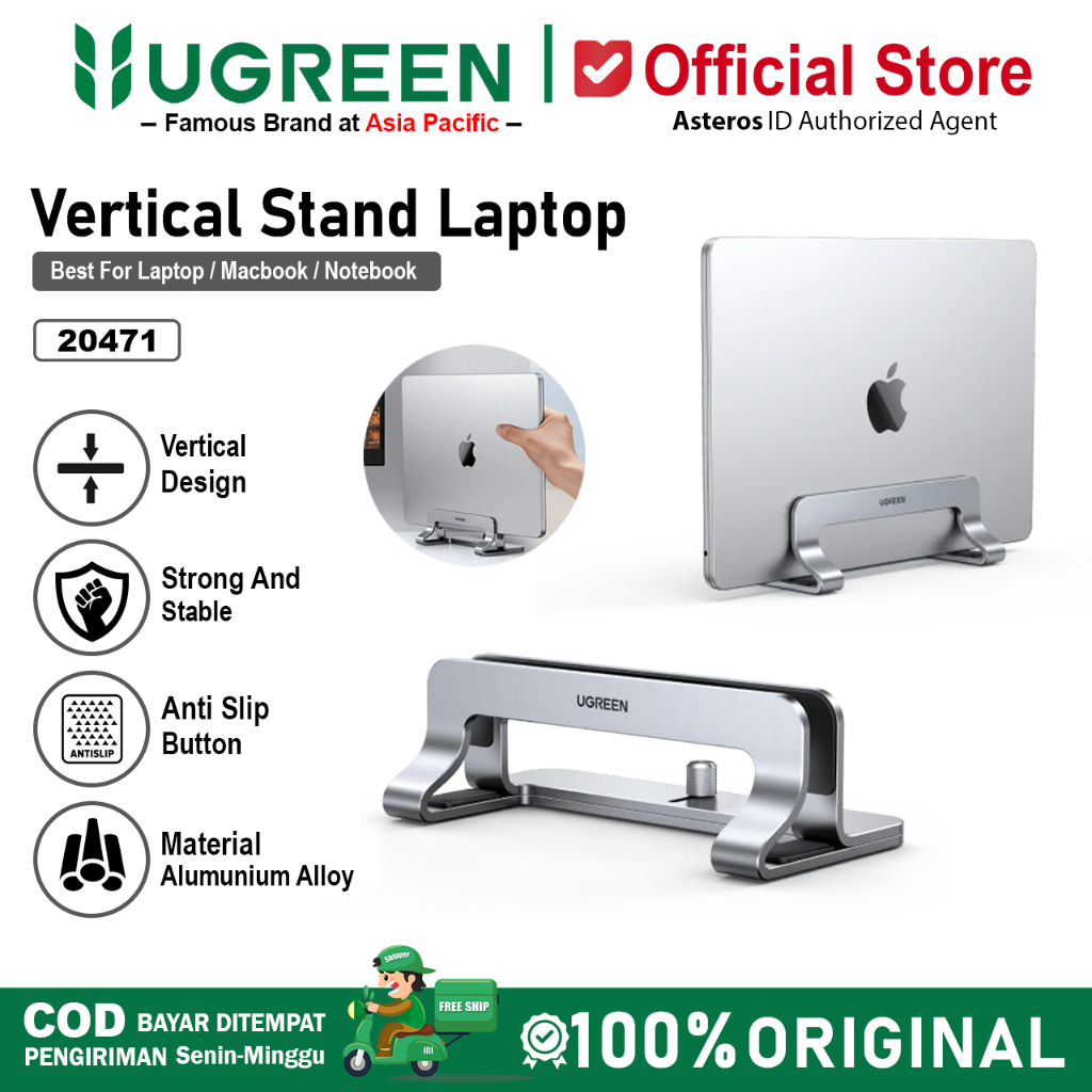 UGREEN Vertikal Stand Holder Aluminium Dudukan Untuk Laptop, Macbook, Notebook, Ipad Etc