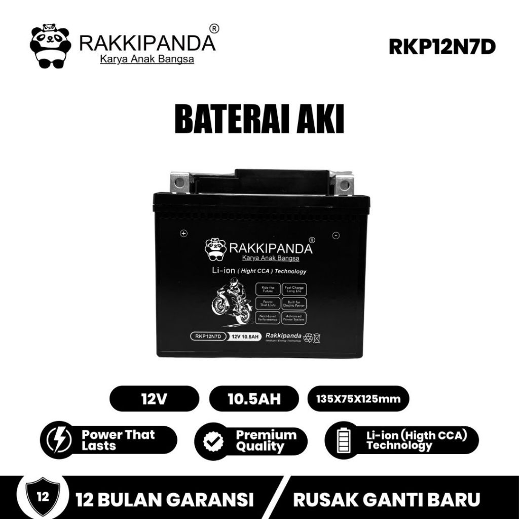BATERAI RAKKIPANDA 12N7D 10AH FOR AKI MOTOR SUZUKI THUNDER 125CC/250CC / BAJAJ PULSAR 180/200 / CLEV