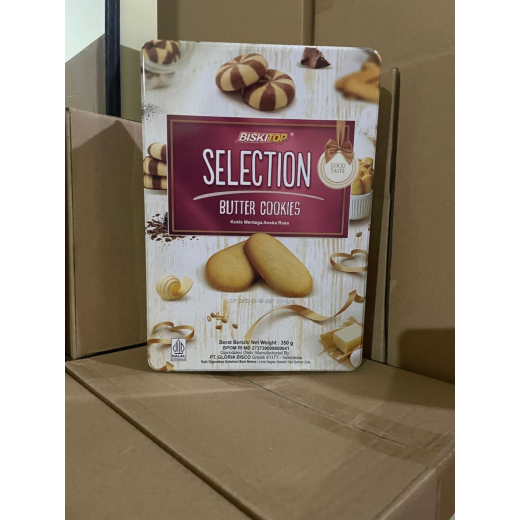 Biskitop Selection Butter Cookies (350 g) Toples Kaleng