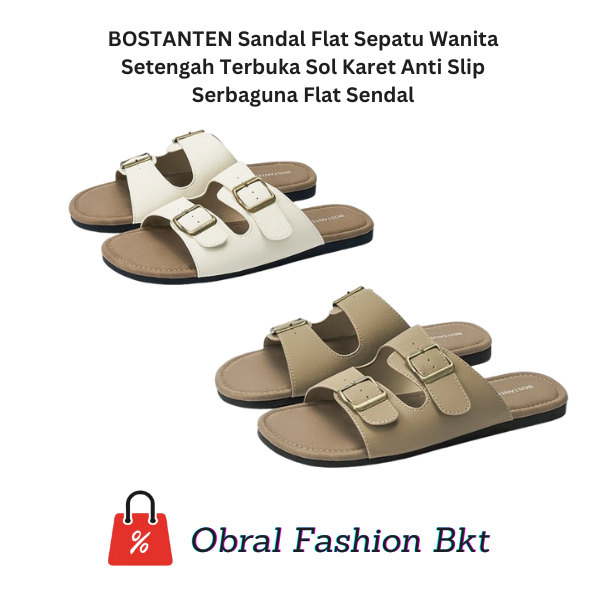 [RARE PRODUCT] BOSTANTEN Sandal Flat Sepatu Wanita Setengah Terbuka Sol Karet Anti Slip Serbaguna Fl