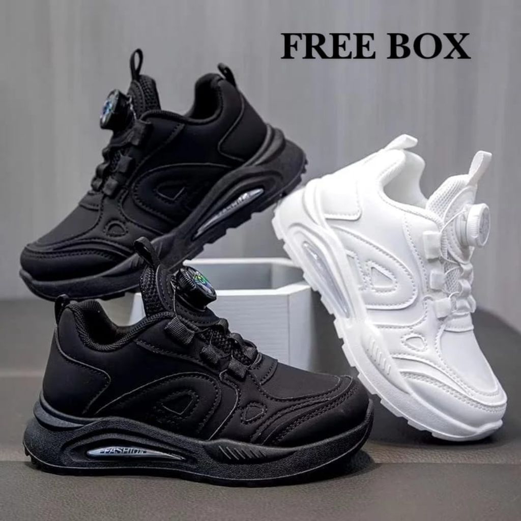 [Mommyhoky] Sepatu anak Tali putar import Sepatu sekolah anak perempuan dan laki-laki full black sep