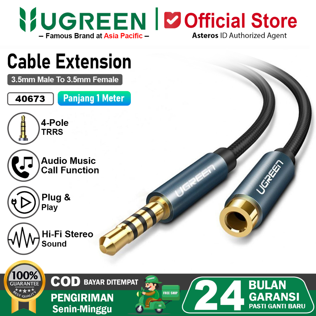 UGREEN Kabel Extension Audio Aux 3.5mm 4Pole TRRS Male To Female