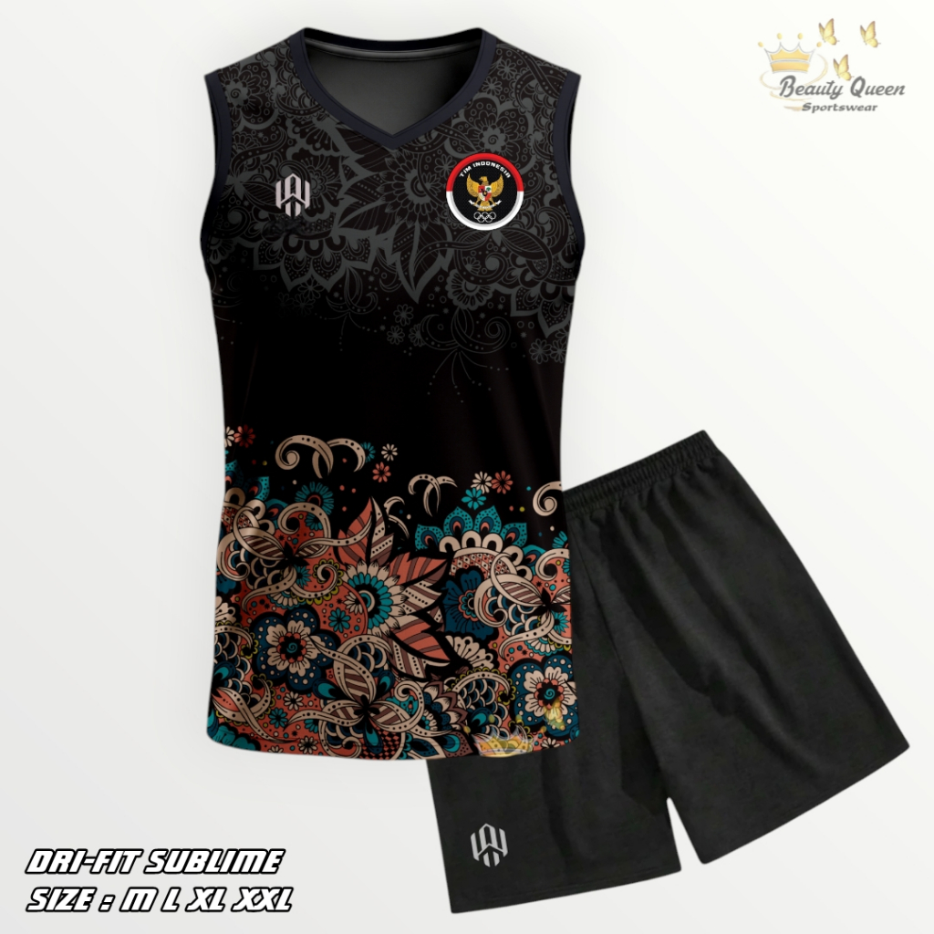 Setelan Jersey Olahraga Singlet Timnas Motif Batik Logo Garuda Printing Sublime Kaos Lekbong Futsal 