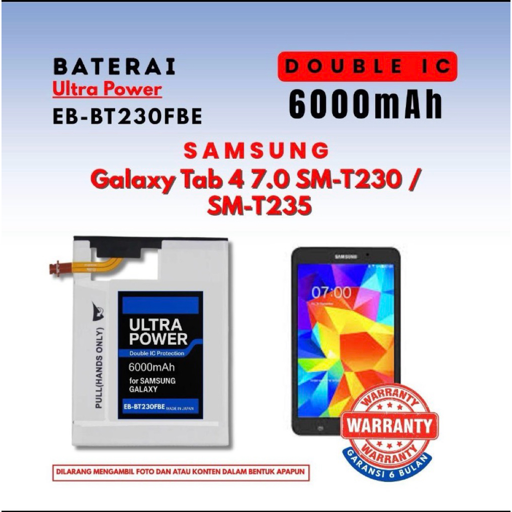 Baterai Ultra Power EB-BT230FBE Compatible Samsung Galaxy Tab 4 7.0 SM-T230 / SM-T235 6000mAH