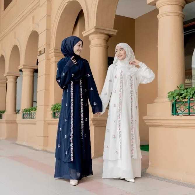 Gamis Abaya Bordir Premium Terbaru  Safwa Abaya Ceruty Babydoll Bordir Simple Elegan