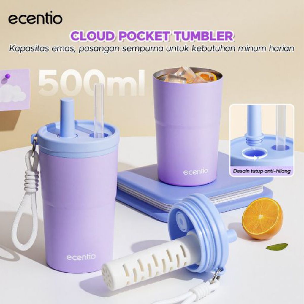 ECENTIO TUMBLER STAINLESS / BOTOL MINUM STAINLESS ECENTIO UNGU 500ML PANAS DINGIN
