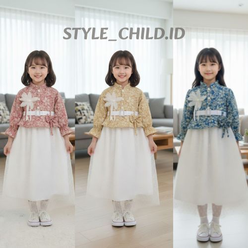 GAMIS LEBARAN FAKURO JAGUARD EMBOSS ROMPI MOTIF ANAK PEREMPUAN KOREAN STYLE USIA 3-10 TAHUN VIRAL / 