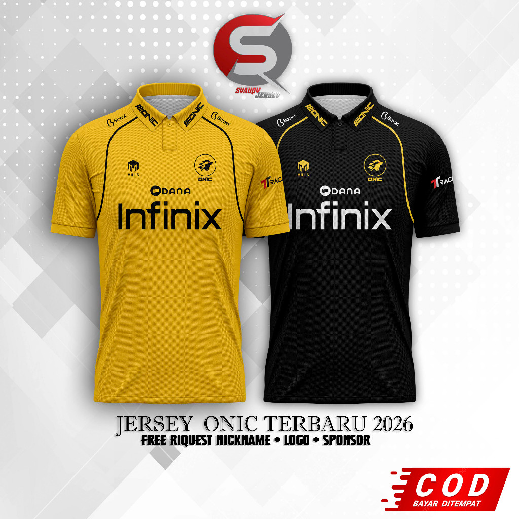 Jersey Kaos Baju Onic ID Onic PH S17 2026 - 2027 Terbaru Dry Fit Full Printing Hitam Kuning Free Nic
