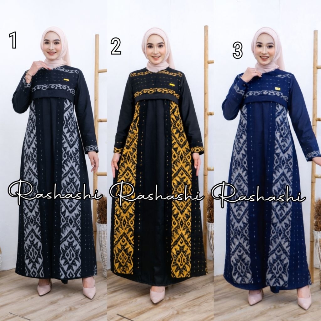 FAYLA gamis dress katun toyobo premium kombinasi tenun troso ori gamis lebaran 2026 terbaru kekinian