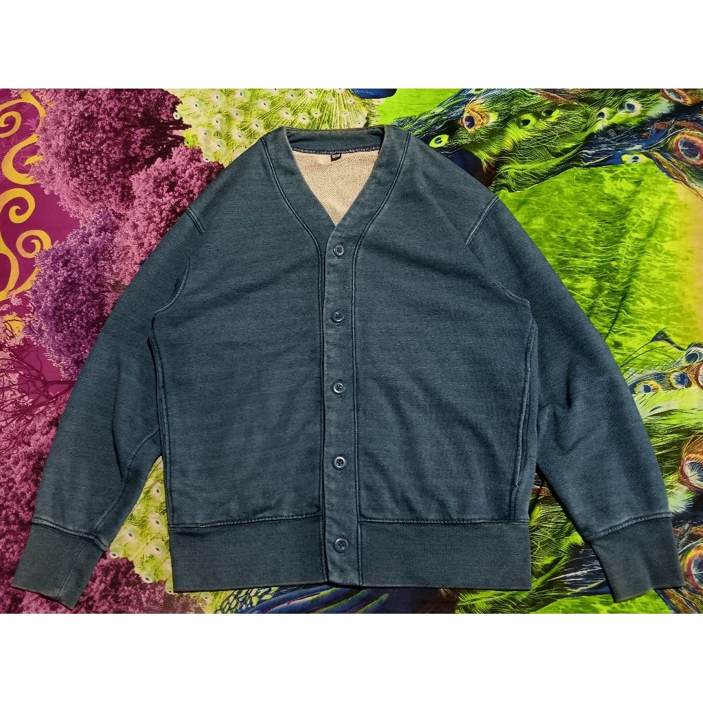 Uniqlo sweat washed blue cardigan