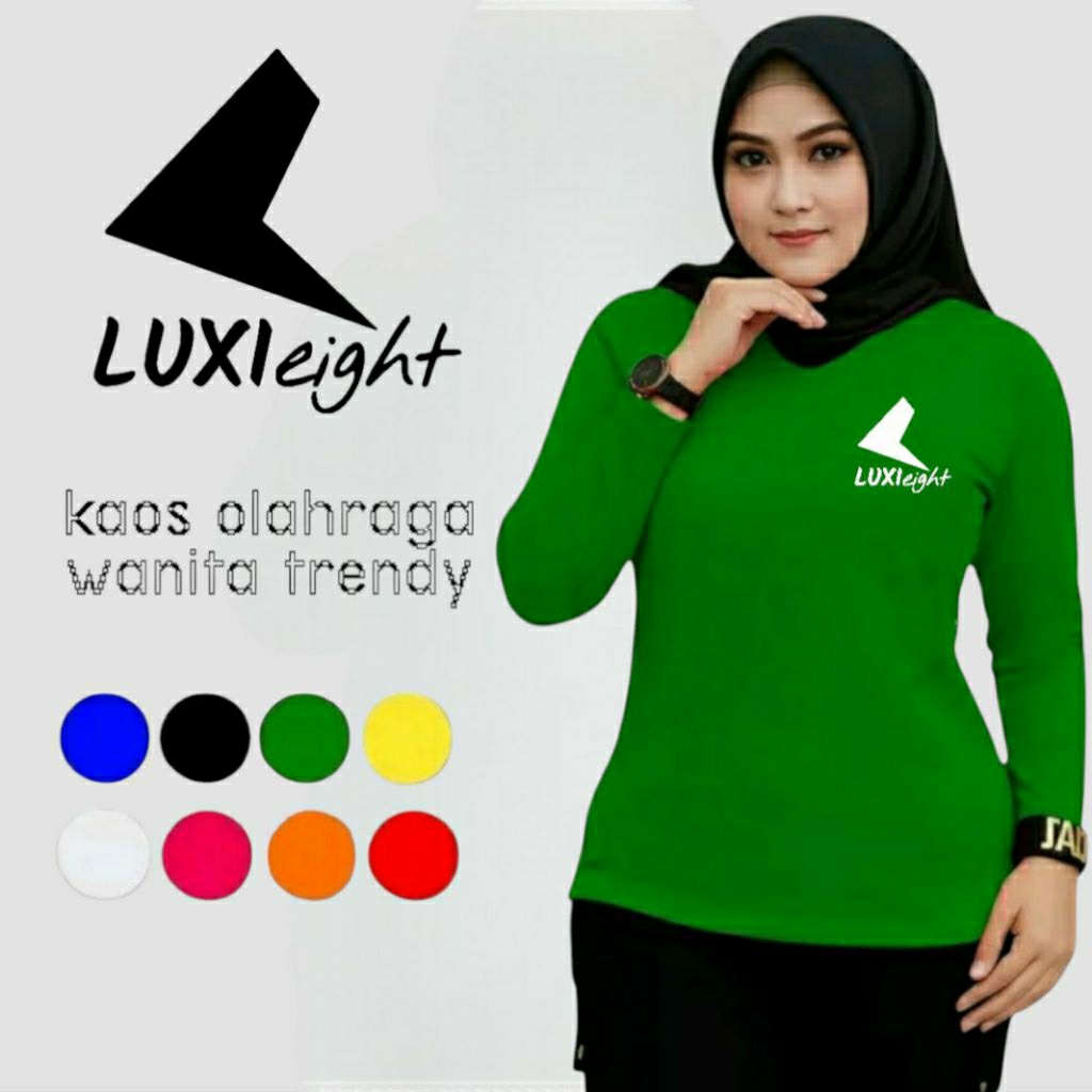 Baju olahraga wanita lengan panjang  Luxieight bahan dry fit kerah v neck trendy and sporty