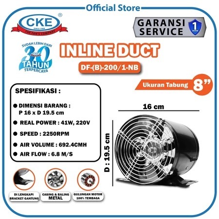 CKE Mini Inline Fan 8 Inch Booster Exhaust Drum Fan Blower Tabung Mini