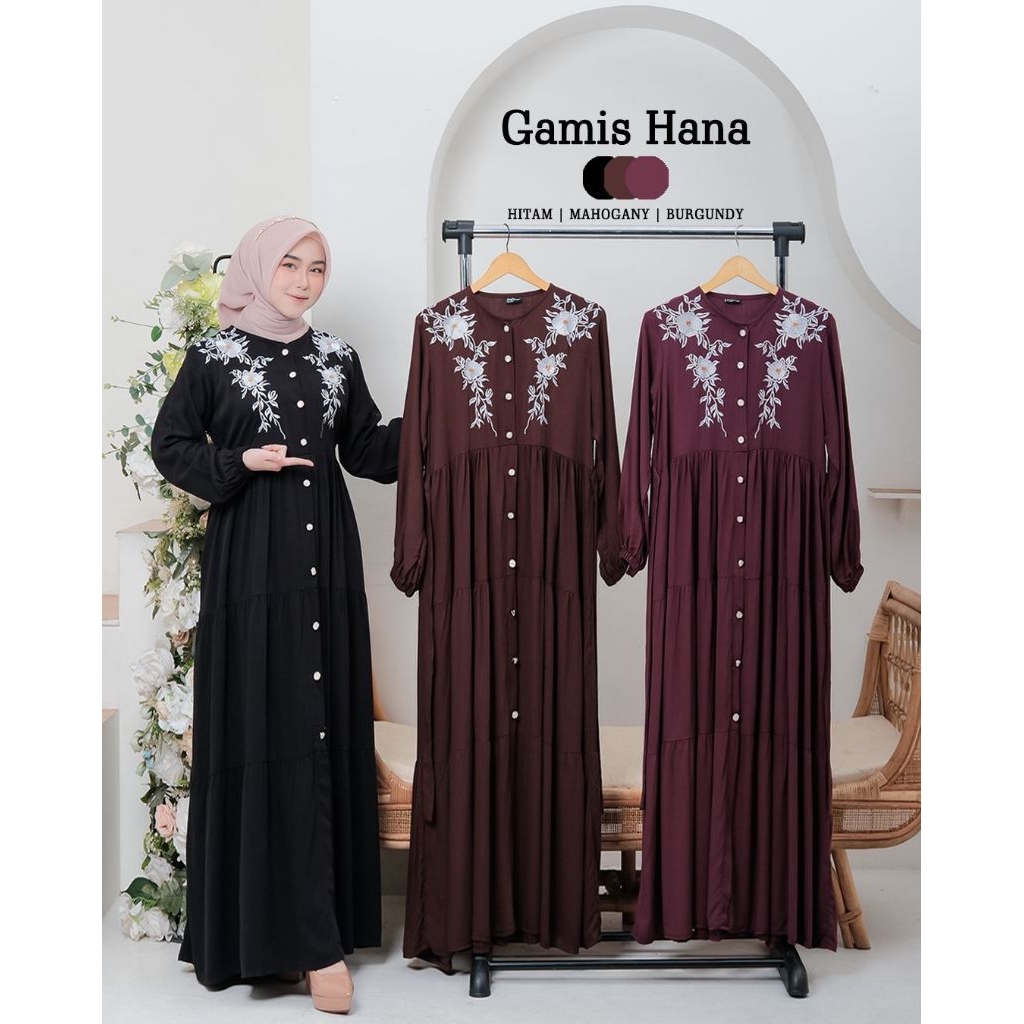 Hana Dress Rayon Twill Bordir Premium Tebal Super Adem || Gamis Rayon Wanita Simple For Daily