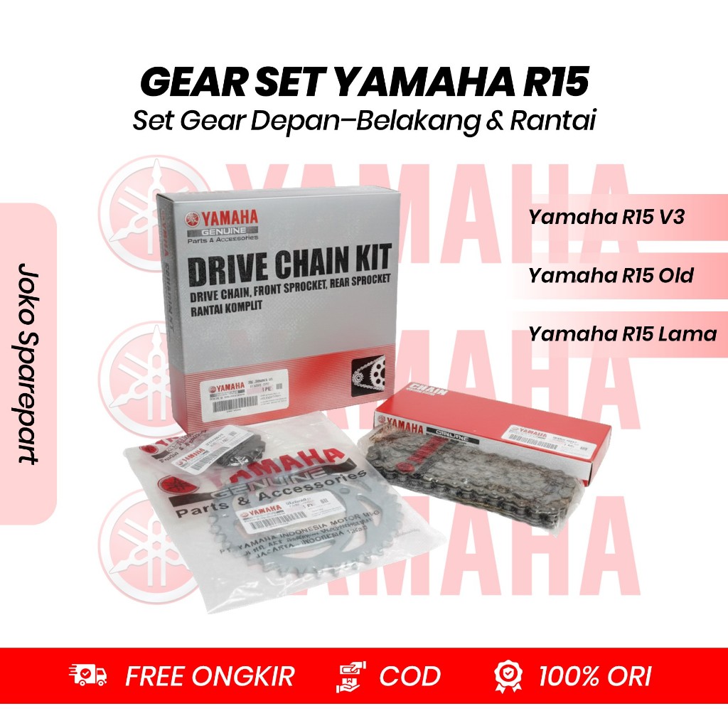 GEAR SET RANTAI ORIGINAL R15 V3, R15  OLD, R15 LAMA, GEAR SET YAMAH ORIGINAL R15 V3