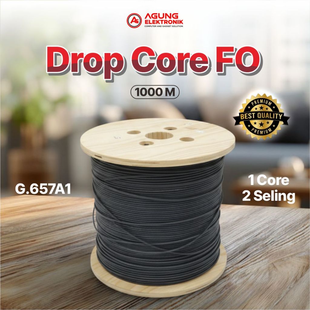 Kabel Fiber Optic Drop Core LSZH 1 Core 2 Seling - 1000 Meter