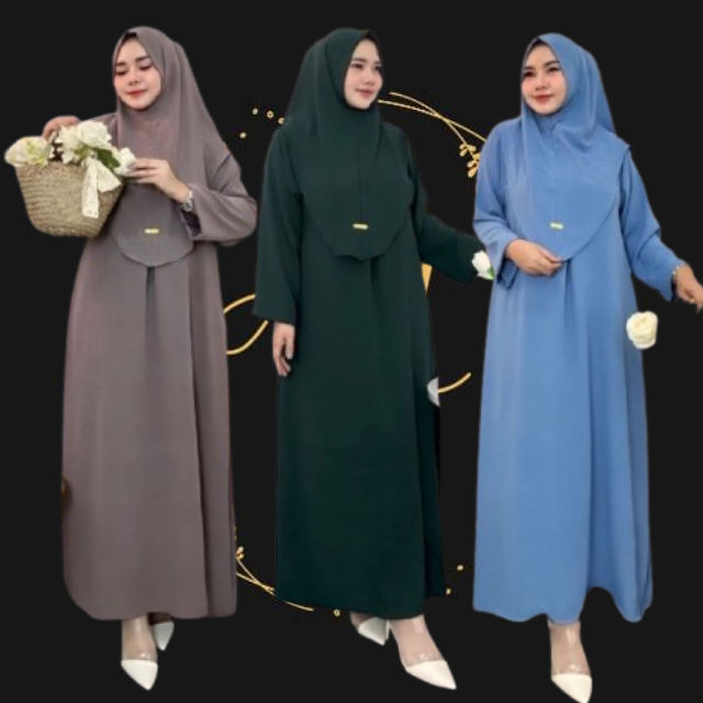 Gamis Hijab Set/Fashion Muslimah Polos/BerLogo/Set Hijab Muslimah Premium/Gamis Polos Set Muslimah