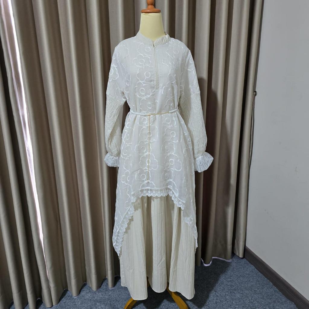 J.RIN - (FREE BELT) Syakila Maxi Dress Ivory Premium Busui Friendly Baju Kondangan Baju Lebaran