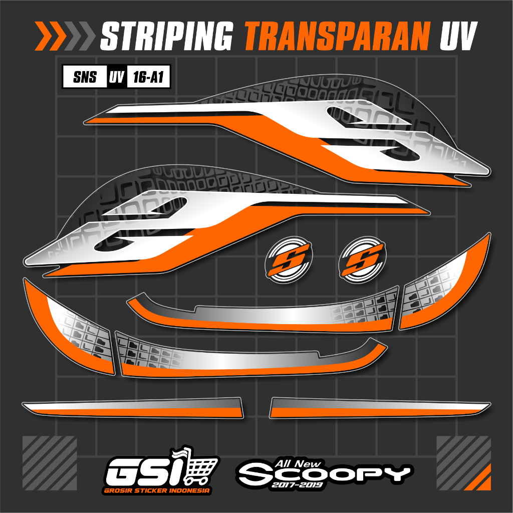 Striping Scoopy Sporty Lis Original Transoaran 2017-2019 Variasi Warna - Decal Striping Transparan S