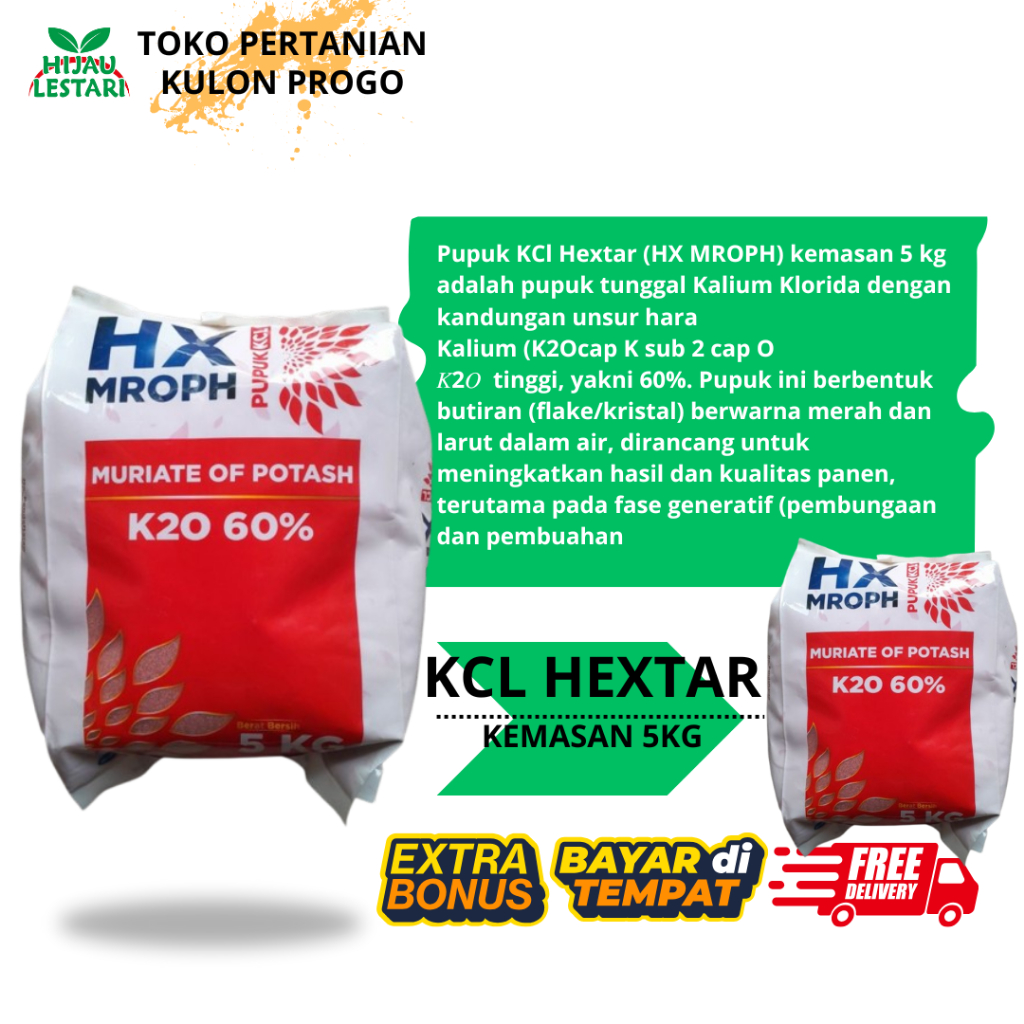 KCL HX MROPH 5 Kg Pupuk K2O (Kalium) 60% Meningkatkan Hasil dan Kualitas Panen DGW Hextar Fertilizer