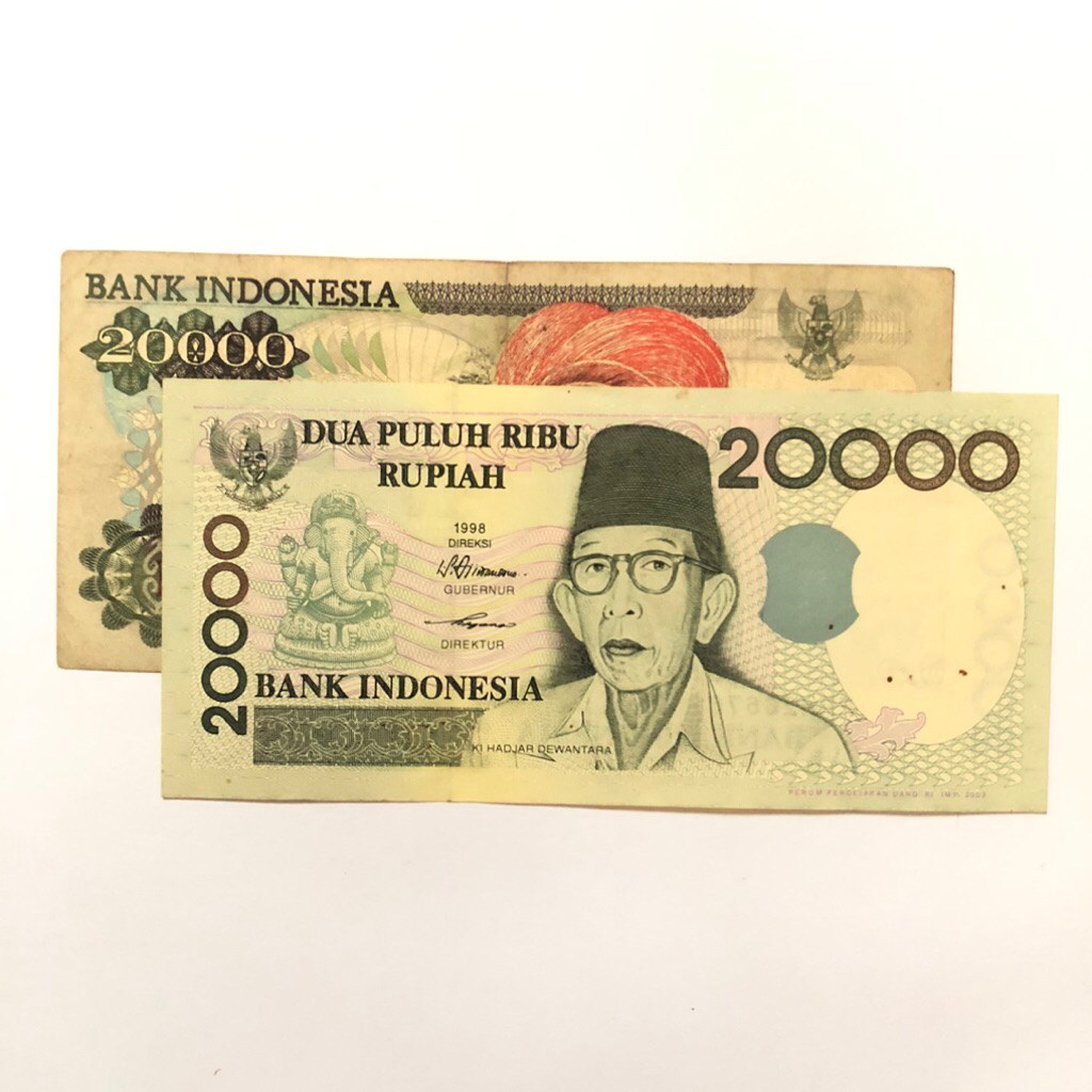 Uang Kertas Kuno 20000 Rupiah Tahun 1995/1998 Cendrawasih/ Ki Hajar Dewantara Kondisi Bagus AUNC/Vf 