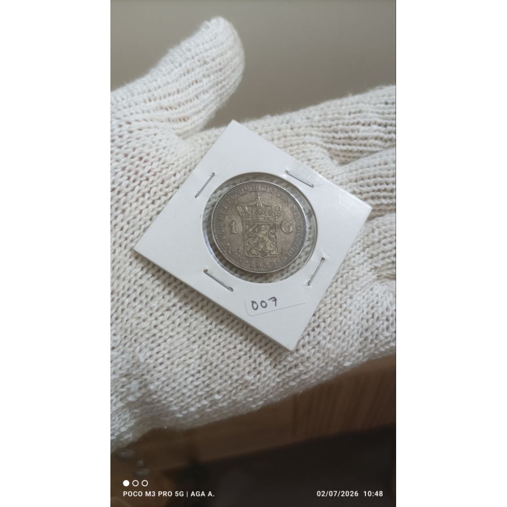 Koin Perak / Silver 72% - 1 Gulden - Wilhelmina - Netherlands East Indies -1929