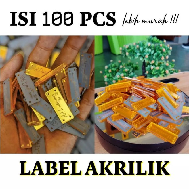 Label Akrilik Gold 100pcs Custom Anti Gores |Label Akrilik | 3x1 cm | Label Costum Label Hijab Jilba
