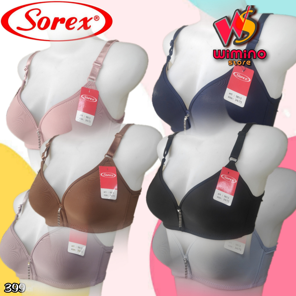 C399 (1-3 Pcs) Sorex Bra Busa Tanpa Kawat Cup C Tiga Pengait Size 34 - 40