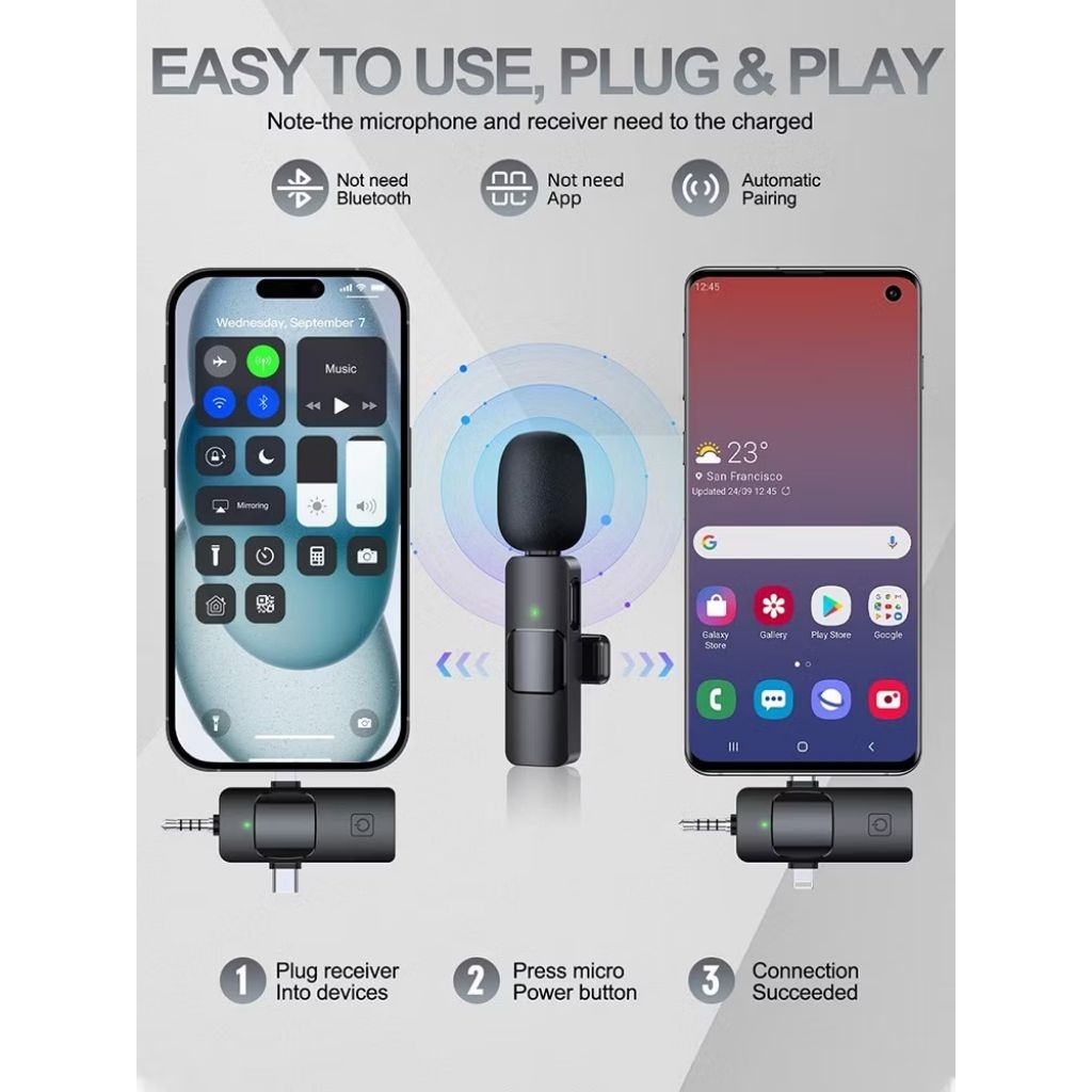 MIX.SUARA K15 3 In 1 Dual Mic Wireless Microphone hp Tanpa Kabel Mini Mic