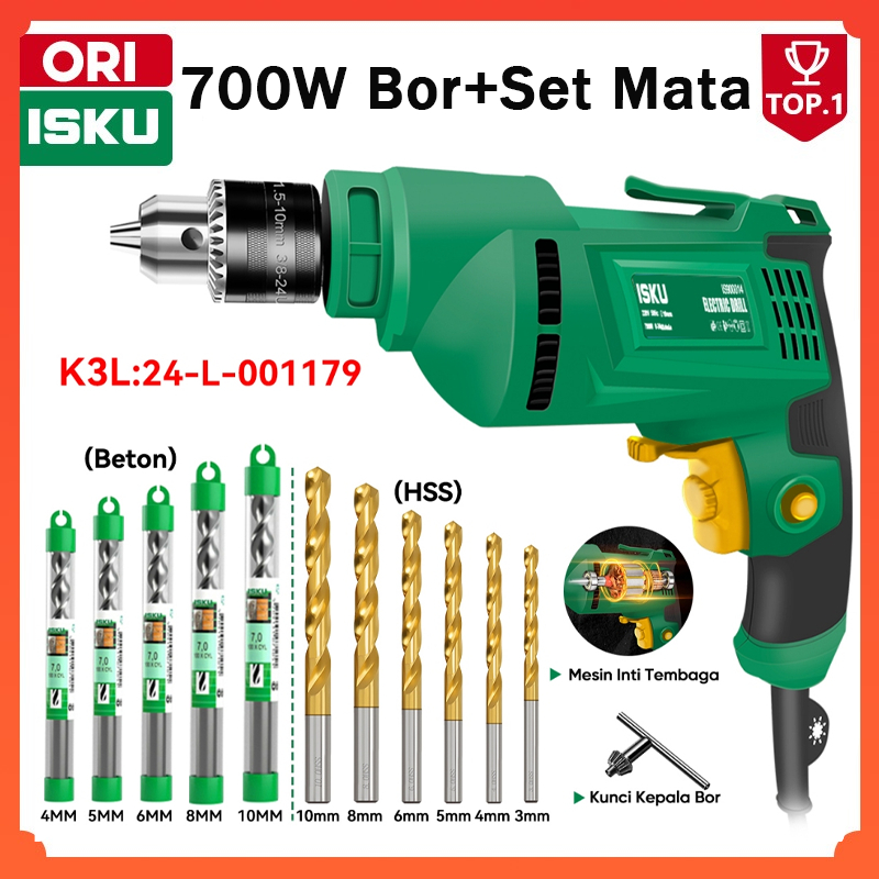 ISKU Mesin Bor Listrik Tembok Kayu Besi 10mm 13mm Impact Drill Bolak Balik Variable Speed Motor Temb