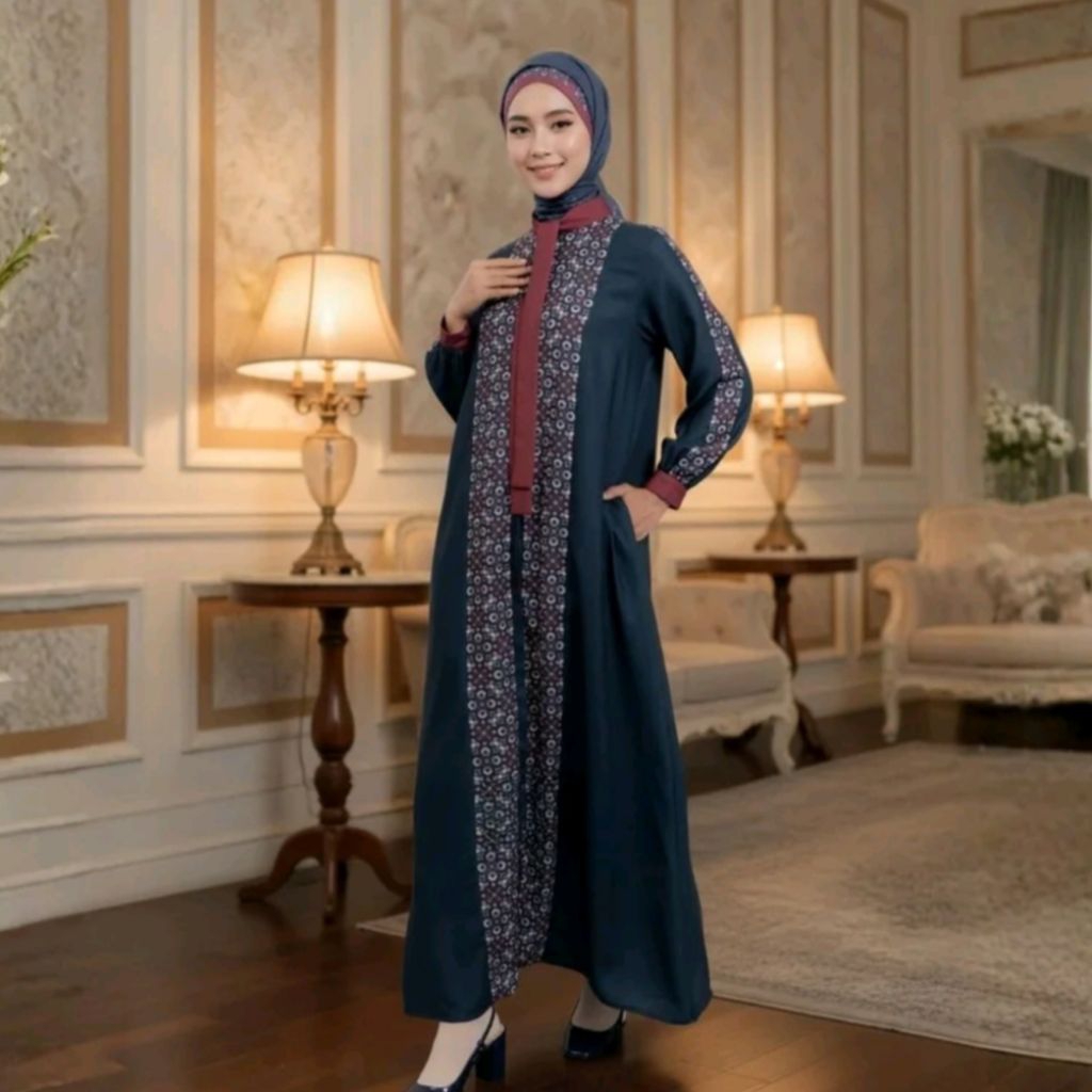 Zoya Dalara Dress - Gamis Muslim Wanita Busui Friendly - Bahan Poly Textured