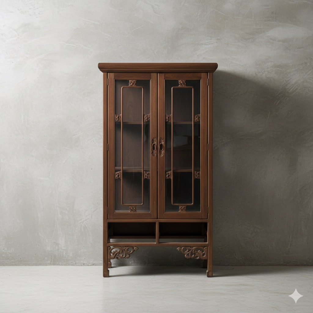 Lemari Kaca Jati Vintage Hindia Belanda Display Cabinet