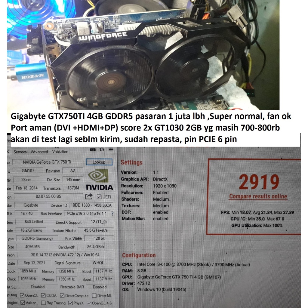 VGA GTX 750 ti nvidia GTX 750ti vga GTX750 vga GTX 750 diatas GT 1030 diatas RX550 diatas R7 350