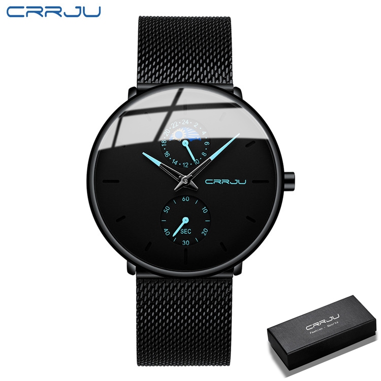 CRRJU Jam Tangan Pria Anti Air Fashion Keren Quartz Jala Baja Kuarsa Tahan ​Ultra-tipis Jam Cowok De