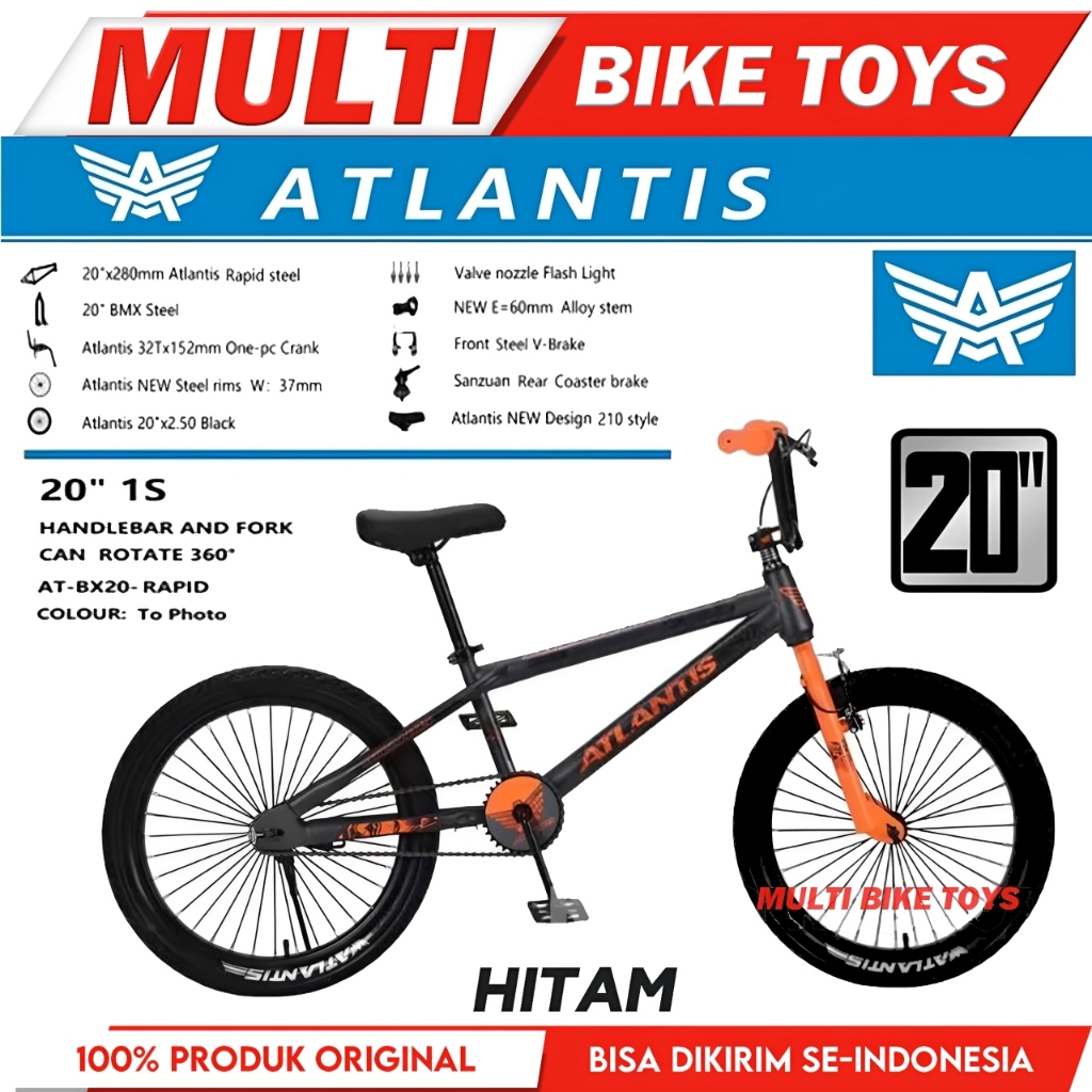 Sepeda Anak Laki BMX Ukuran 20 Inch ATLANTIS RAPID Rem Torpedo stang rotor
