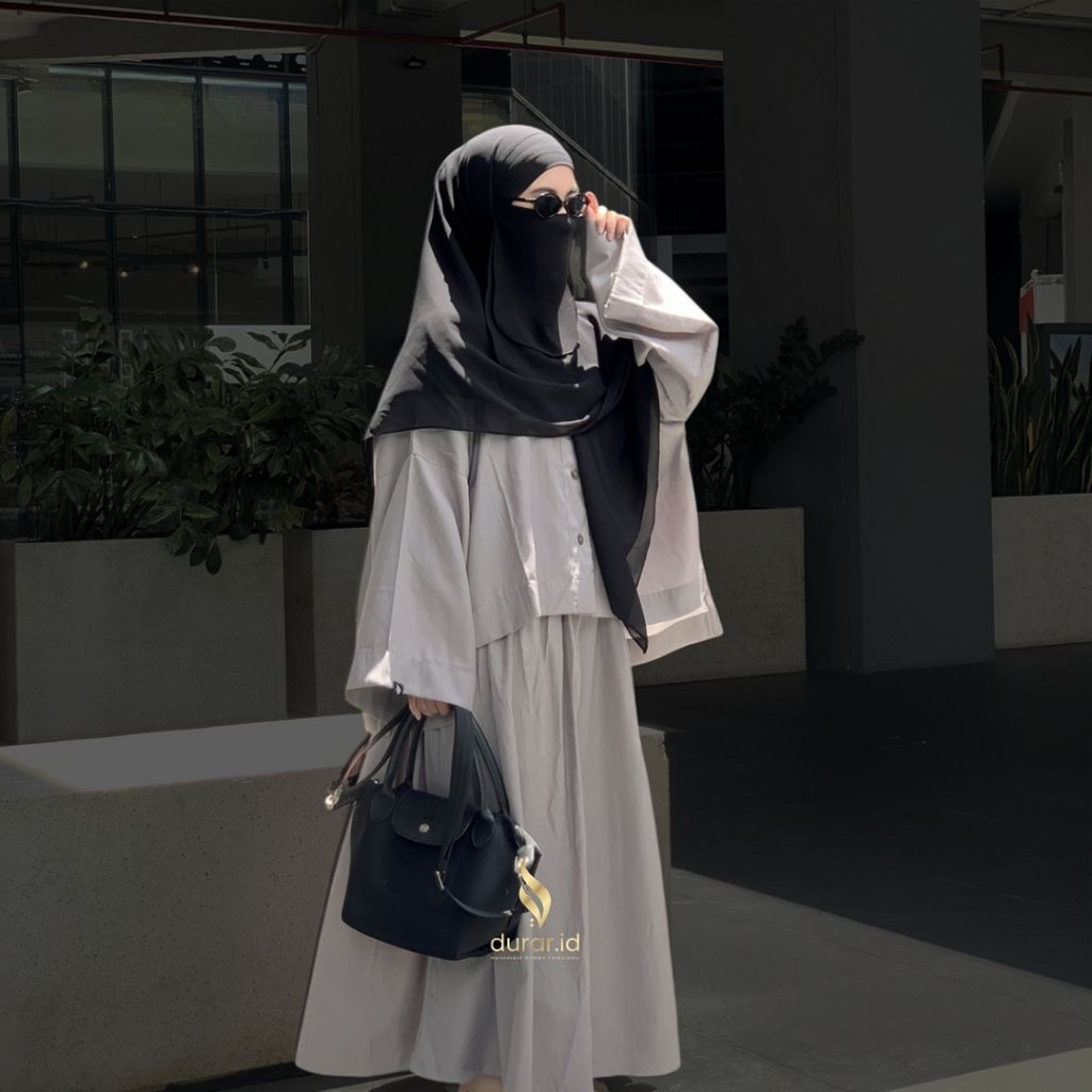Lubna One Set Syar'i Setelan Wanita Kemeja Oversize + Rok Payung