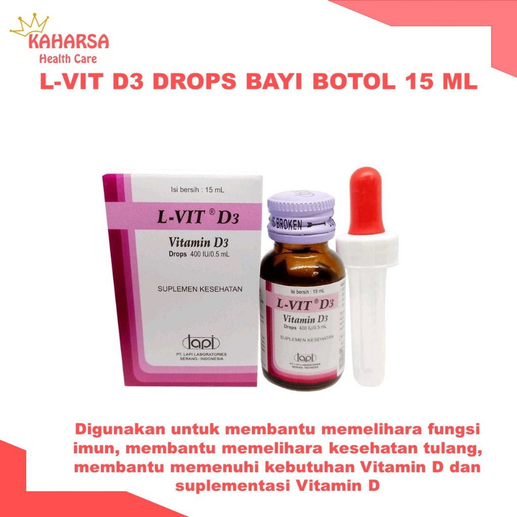 L-VIT D3 DROPS BAYI BOTOL 15 ML Vitamin D3 Drops untuk bayi Vitamin Tulang dan Tumbuh Gigi