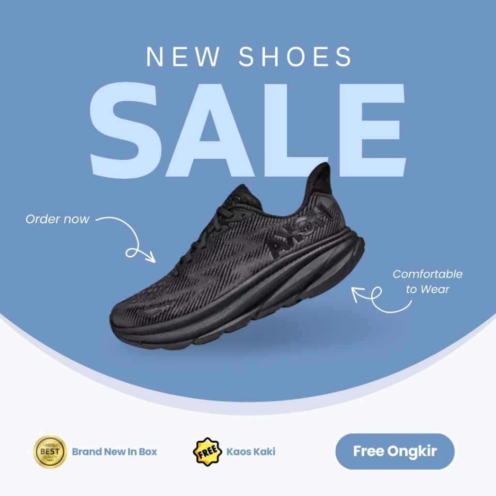 Sepatu Lari Clifton 9 Full Black Running Shoes